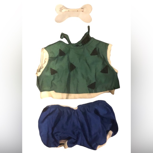 Flintstones Pebbles Baby Costume GUC 3pc Top Bottoms &Hair Clip Bone 18 months - Picture 2 of 9